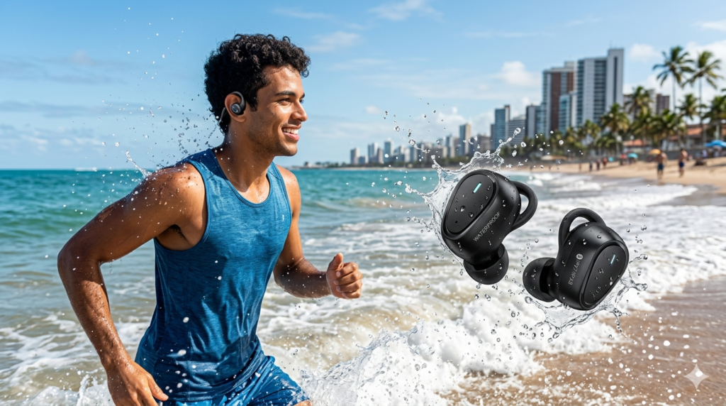 Fone Bluetooth resistente à água (IPX7/IPX8) barato em 2026