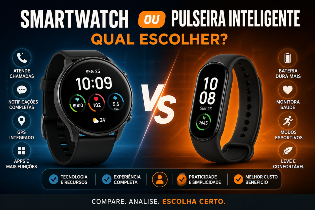 Smartwatch ou pulseira inteligente: qual escolher? Review completo (Guia 2026)
