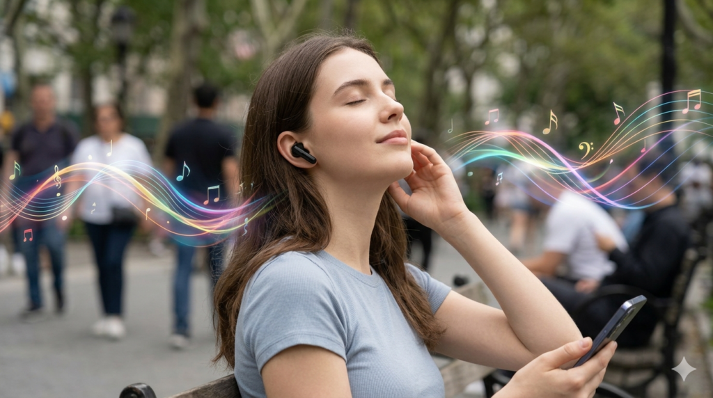 Pessoa curtindo fone redmi buds 6