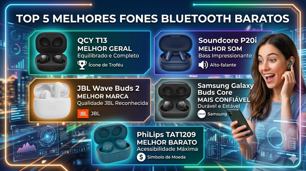 Melhor Fone Bluetooth Barato em 2026

Top 5 Ofertas Atualizado com Base nos Mais Vendidos