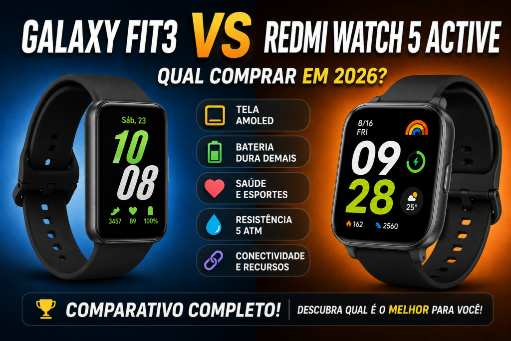 Galaxy Fit3 vs Redmi Watch 5 Active: Qual Comprar em 2026?
