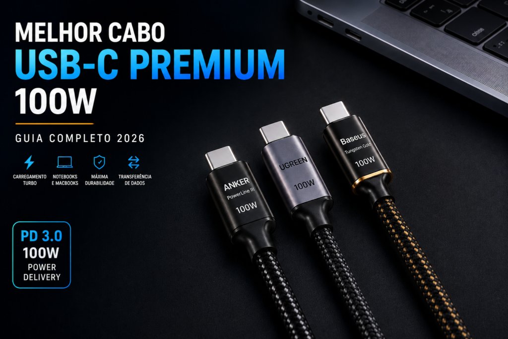 Melhor Cabo USB-C Premium 100W em 2026: Os Modelos Mais Rápidos, Resistentes e Potentes