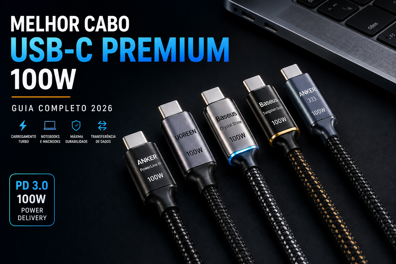Melhor Cabo USB-C Premium 100W em 2026: Os Modelos Mais Rápidos, Resistentes e Potentes