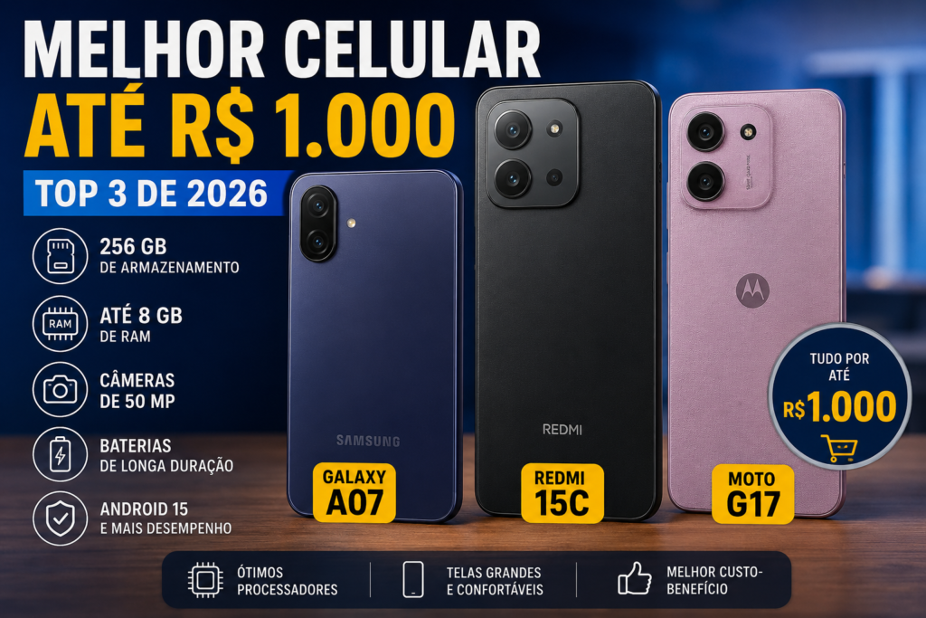 Melhor Celular até R$ 1.000 em 2026: 3 Modelos que Realmente Valem a Pena