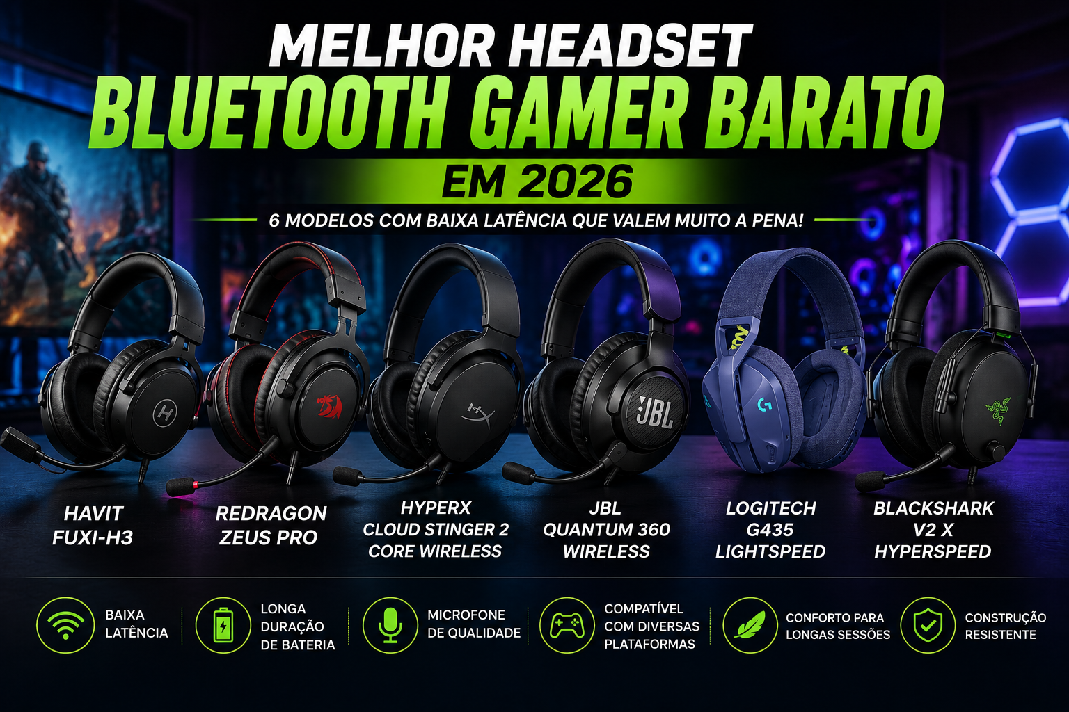 Melhor Headset Bluetooth Gamer Barato em 2026: 6 Modelos com Baixa Latência Que Valem Muito a Pena