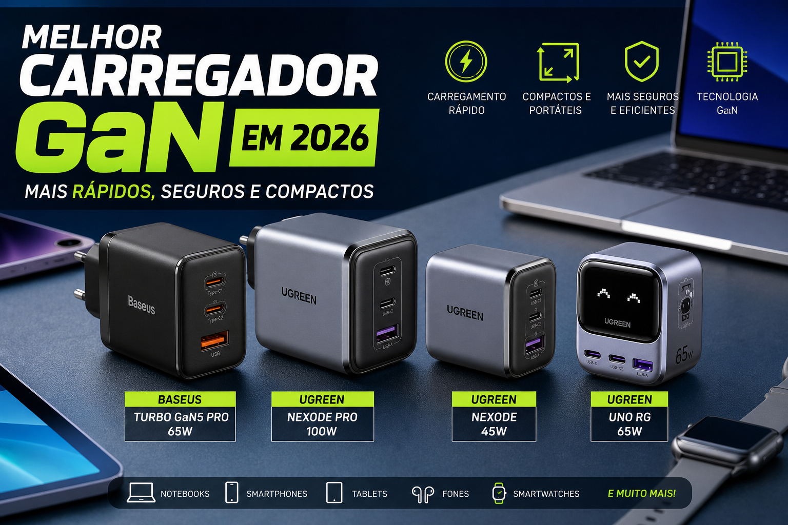 Melhor carregador GaN em 2026: os modelos mais rápidos, seguros e compactos