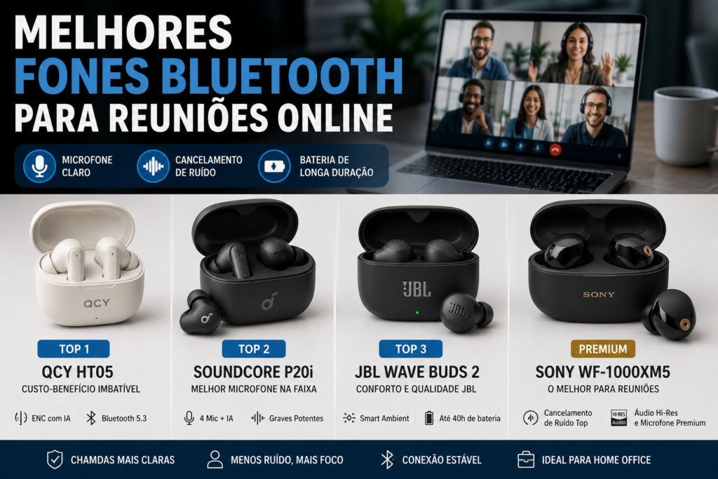 Melhores Fones Bluetooth para Reuniões Online em 2026: TOP 4 Modelos Para Trabalhar Sem Passar Raiva