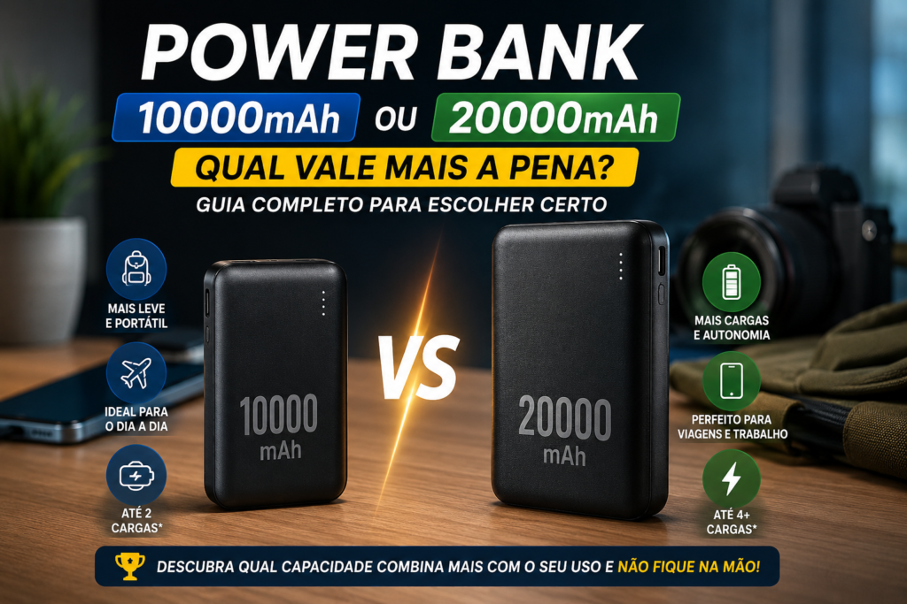 Power Bank 10000mAh ou 20000mAh: Qual Vale Mais a Pena em 2026?