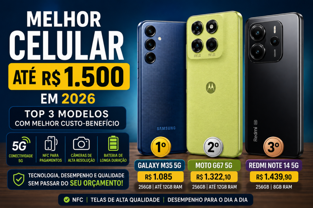 Melhor Celular até R$ 1.500 em 2026: Top 3 Opções com Melhor Custo-Benefício