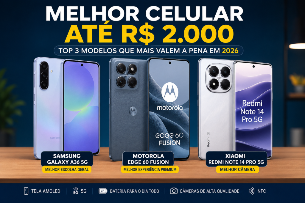 Melhor Celular até R$ 2.000 em 2026: Top 3 Modelos que Mais Valem a Pena