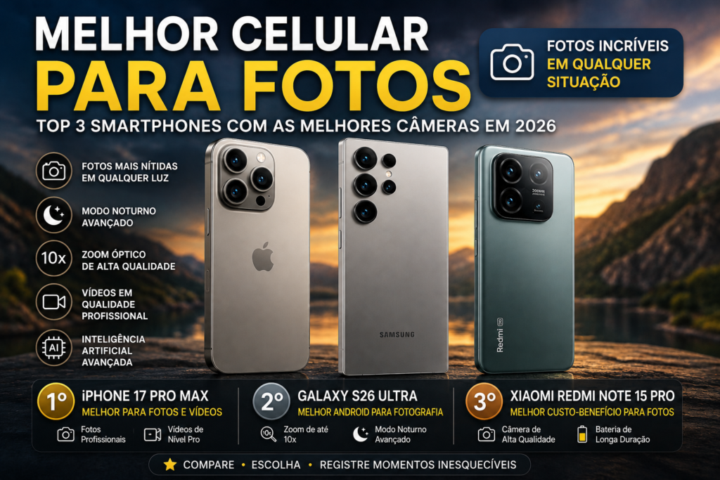 Melhor Celular para Fotos em 2026: Top 3 Smartphones com as Melhores Câmeras