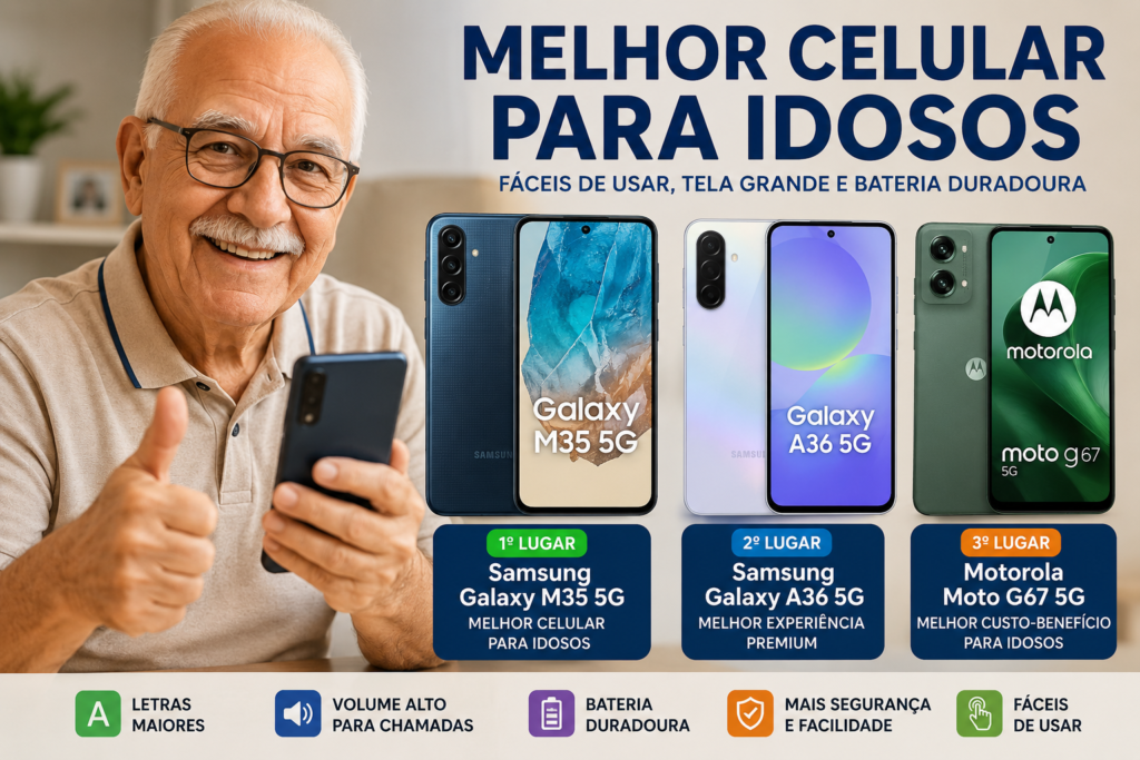 Melhor Celular para Idosos em 2026: TOP 3 Modelos Fáceis de Usar, com Tela Grande e Excelente Bateria
