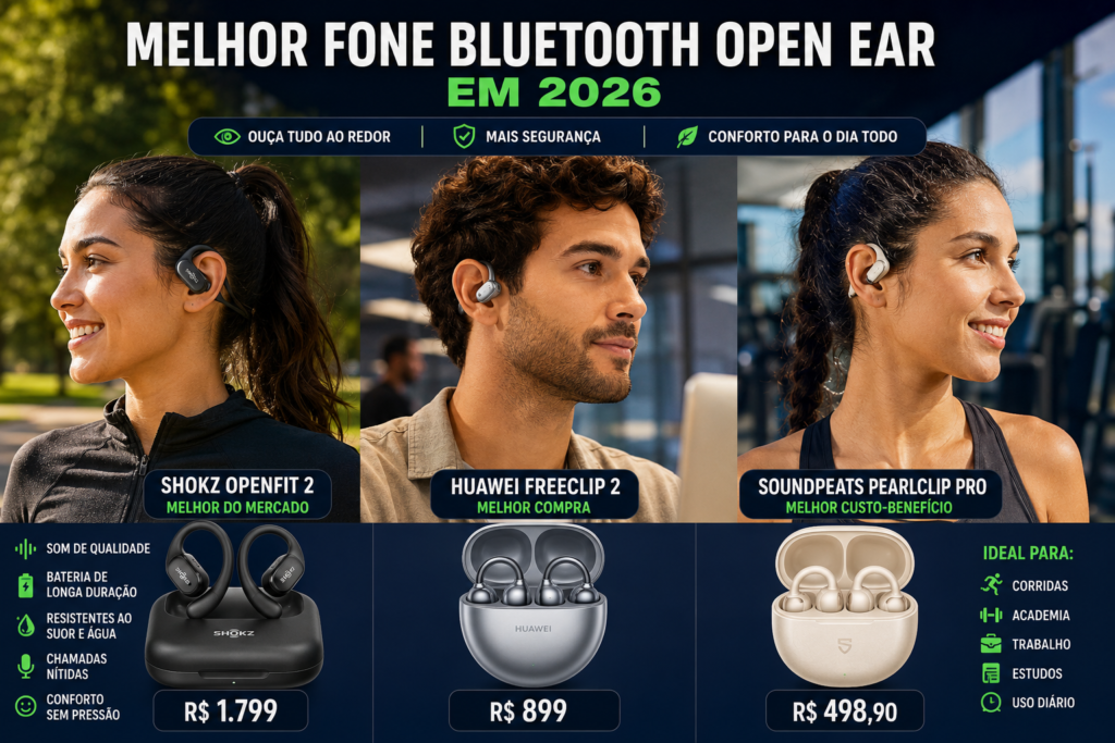 Melhor Fone Bluetooth Open Ear em 2026: TOP 3 Modelos Para Ouvir Música Sem Tampar os Ouvidos