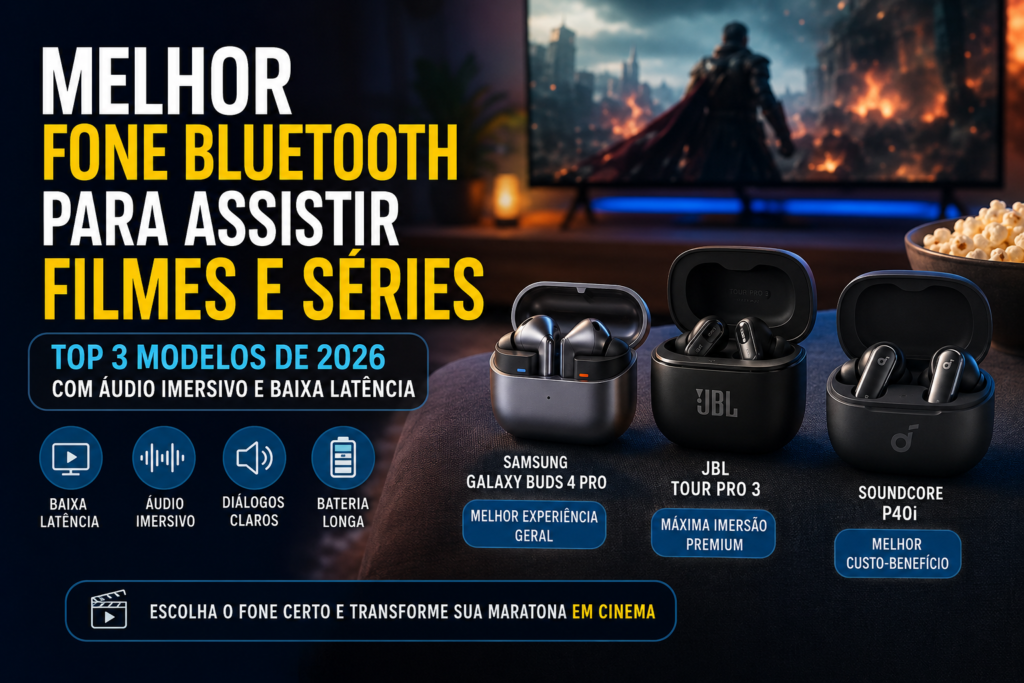 Melhor Fone Bluetooth para Assistir Filmes e Séries em 2026: TOP 3 Modelos com Áudio Imersivo e Baixa Latência