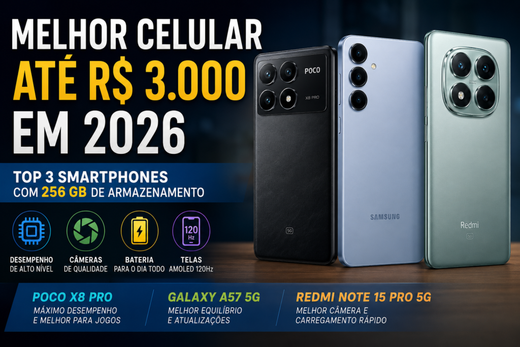 Melhor Celular até R$ 3.000 em 2026: TOP 3 Smartphones que Valem Cada Centavo