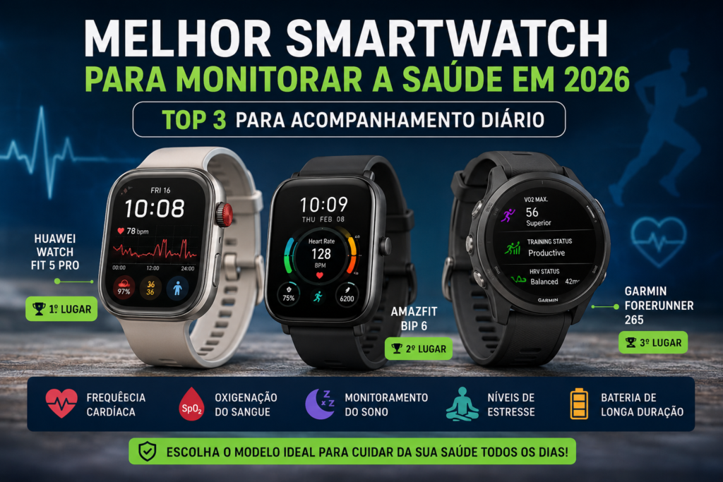 Melhor Smartwatch para Monitorar a Saúde em 2026: TOP 3 para Acompanhamento Diário