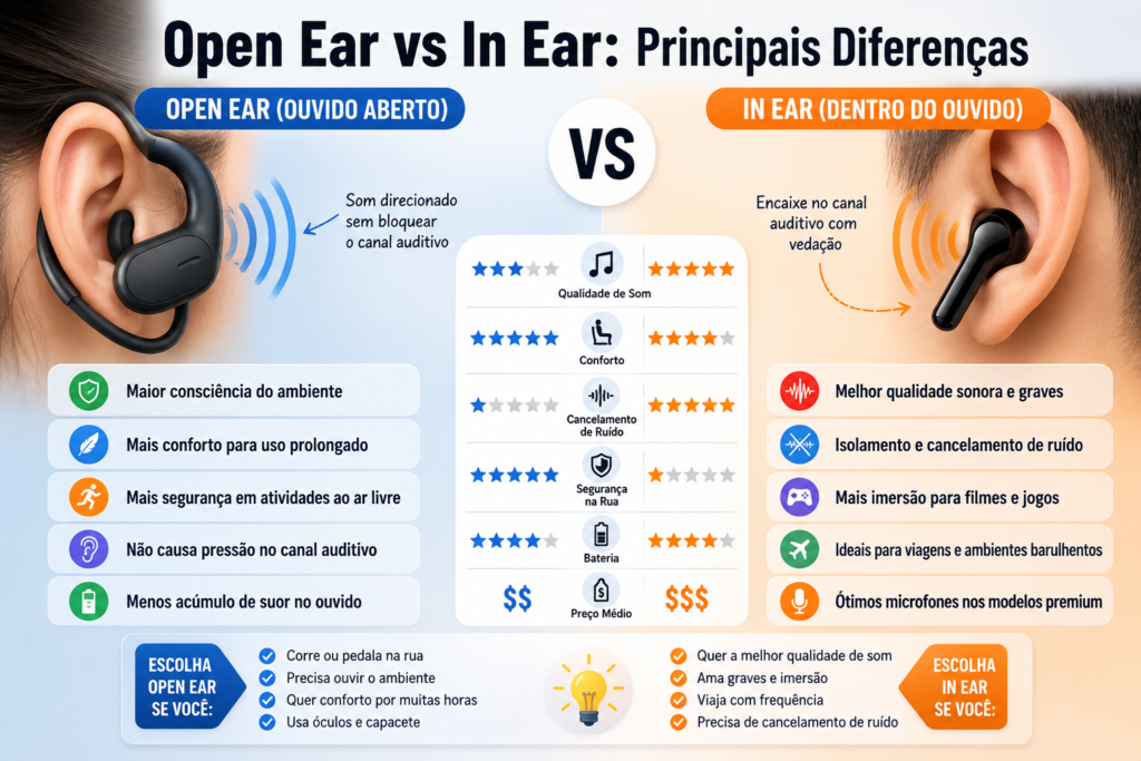Open Ear vs In Ear: comparativo rápido