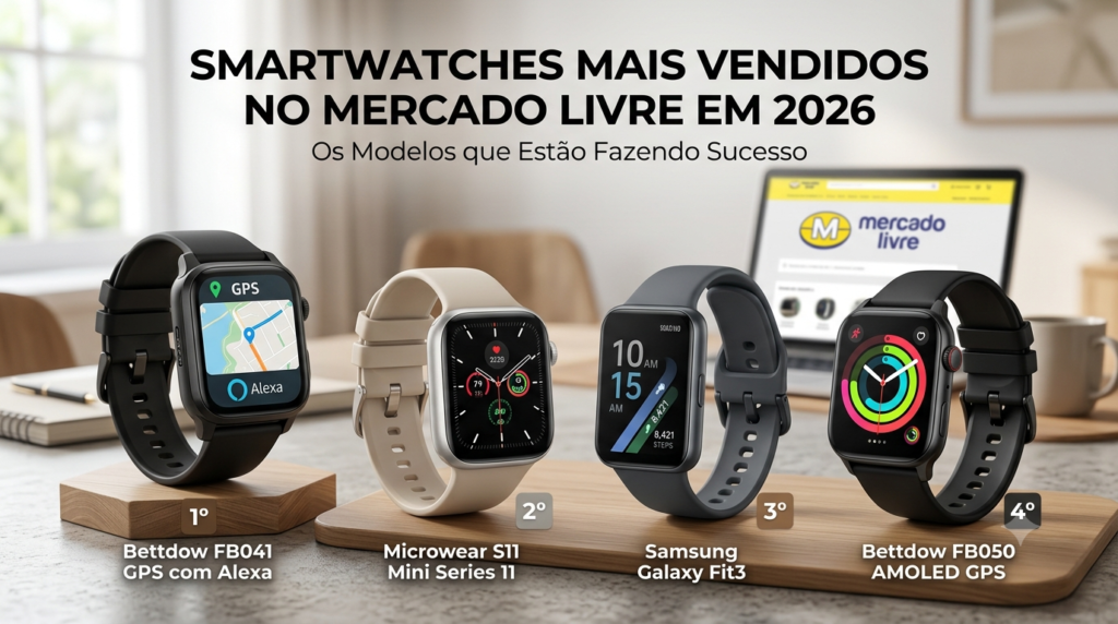 Smartwatches Mais Vendidos no Mercado Livre em 2026: Os Modelos que Estão Fazendo Sucesso